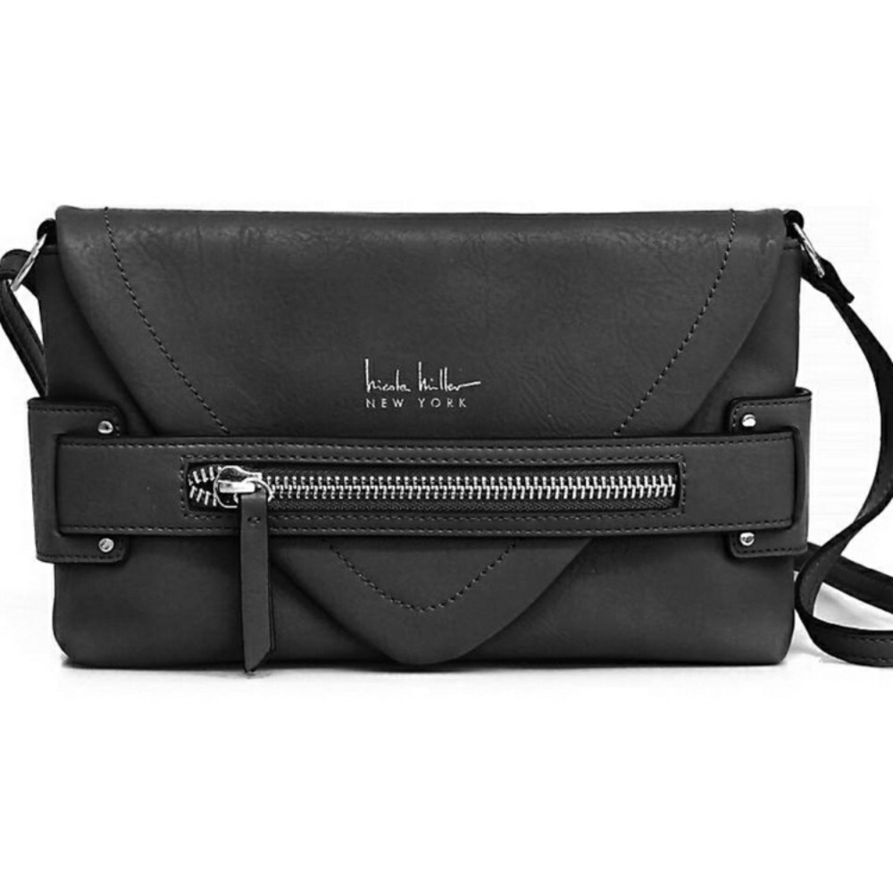 NICOLE MILLER Laura Crossbody Purse Black Faux Bag